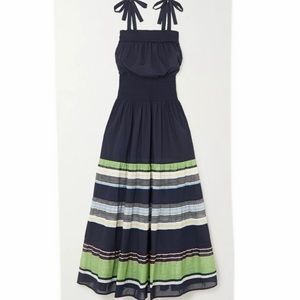 Tory Burch Classic Navy/Green Field Stripe Sleeveless Sun Dress Size XL💙💚